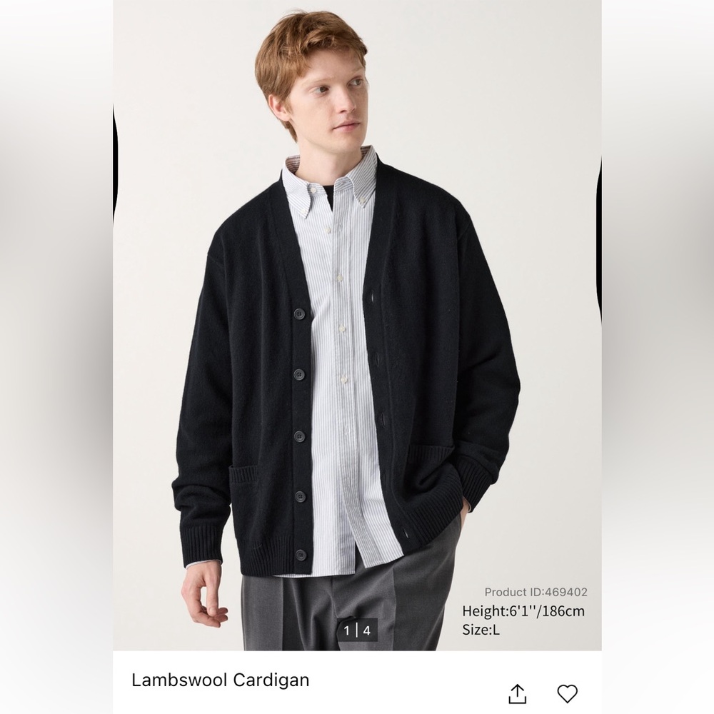 Men’s Black Uniqlo Lambswool Cardigan